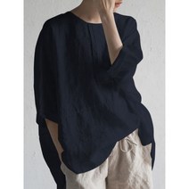 여름 린넨 블라우스 셔츠 남방 여성 티셔츠 라운드넥 코튼 백 포크 엘보 소매 캐주얼 루즈핏 오버핏