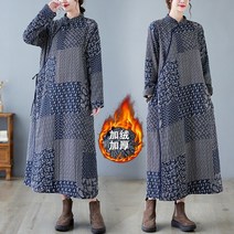 빅사이즈겨울원피스 미시원피스 면 린넨 벨벳 복고풍 롱 정장 40 50대