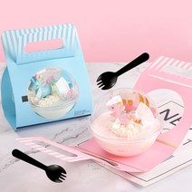 엔들랜드 50개입 보틀케이크용기 손잡이상자 포크 3종 세트 일회용 디저트 티라미수 포장 케이스, 700ml - 핑크 (40개 세트)