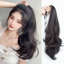 루즈루나 비마인 볼륨 웨이브 포니테일 끈달비 가발 45cm, 브라운블랙