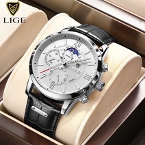 2021 뉴 문 페이즈 남성 시계 LIGE 탑 브랜드 가죽 방수 자동 날짜 쿼츠 시계 남성 크로노 그래프 남성 시계