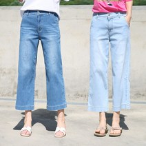 뒷밴딩 스판 세미와이드 8부 여름청바지 국내생산 여자청바지 통청바지 동대문스타일