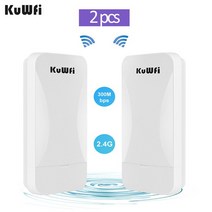 무선 라우터 KuWfi 야외 와이파이 라우터 CPE 브리지 장거리 확장기 무선 AP 리피터 지원 24V 번개 보호, 02 White-two pcs_02 US PLUG