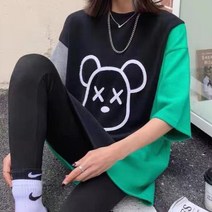 젠틸레 여성용 여름 배색 캐릭터 반팔 티셔츠