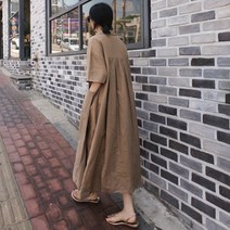 루즈핏 비치 데일리 롱 반팔 원피스