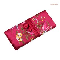 오리엔탈 실크 주얼리 롤 랩 파우치 정리함 여행용 보관함, 01 Rose Red