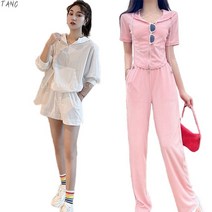 TANC여름 여성 트레이닝세트 츄리닝 반팔티+바지 후드티