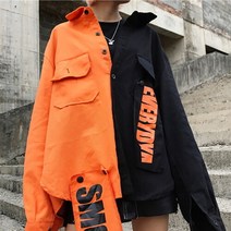 바보사랑 UP 오렌지 블랙 반반 오버핏 셔츠