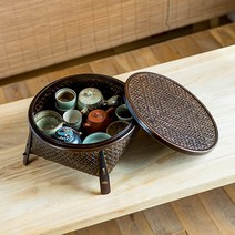대나무 전통 찻상 소반 티타임 테이블 다과상 손님, 외경 27 x 높이 14cm 마감처리