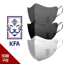 대한민국 국가대표 공식 마스크 50매 한박스 손흥민 축구국가대표팀 마스크 황사 KFA마스크 태극기 kf94 새부리형 블랙 회색 화이트 쿨마스크 얇은마스크, 블랙 50매