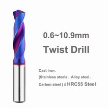 YZH 카바이드 트위스트 드릴 1.0-10.9mm 직경 HRC65 텅스텐 일반 스터브 및 스트레이트 핸들 CNC 드릴링 금속 강철 구멍, [01] 1mm, [01] 파란