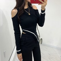 베이시코 / 어깨트임 배색 언발 니트