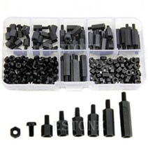 180pcs M3 나일론 블랙 16 진수 M-F 스페이서 / 나사 / 너트 모듬 키트 Standoff New, 검은 색, 180개