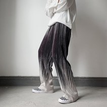 봄 얇은 그라데이션 스트라이프 팬츠 남성용 하이 스트리트 루즈한 와이드 레그 플리츠 팬츠
