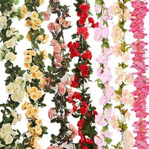 장미 넝쿨조화 인테리어 벽장식 행잉 덩쿨조화, 4로즈가든 장미 조화_레드, 1개