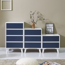 수디자인가구 파노라마 미니 서랍장 협탁 틈새 슬림 작은 아이방 옷 2단 3단 4단 8칼라, B.3단서랍장(다리), 화이트네이비