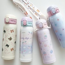 조지루시보온병 분유보온병 아기 코끼리 초등학생물통 유아 유치원 어린이 보온 원터치 텀블러, 옐로우 with야옹이