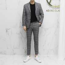 아도르클래식 체크 스판 남자 결혼식 캐주얼 빅사이즈 정장세트