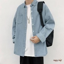 셔츠 남성 캐주얼남방 청남방 롱셔츠 데님셔츠 체크무늬 연청 캐주얼 정장 진청, 연청_L, 상세페이지 참조7