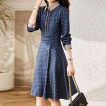 [커스텀에이블] 체크 배색 버튼 플레어 미디 원피스_C2302OP602A