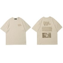 남성 힙합 스트리트웨어 레트로 티셔츠 버니 레터 프린트 코튼 반팔 그레이 화이트