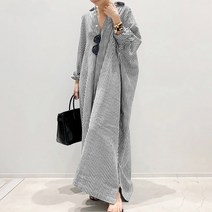 언밸런스 린넨 셔츠 스트라이프 임산부 롱원피스 롱 남방 원피스 루즈핏 빅사이즈