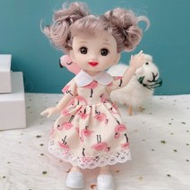 무속성 솜 아이돌인형 옷 장식 악세사리 소품 관절인형 new 16cm bjd 13 조인트 귀여운 3d 브라운 아이 드레스 패션 아기 신발 diy 장난감 소녀 선물, 옷을 입은 인형, 회색 머리띠