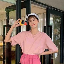 리더스 리더스 라운드넥 핑크색상 오버핏 티셔츠 여름 반팔티 (5708437)