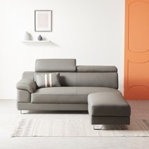 론다 3인용 기능성 가죽 쇼파 거실 카페 원룸 사무실 소파 + 스툴, 그레이