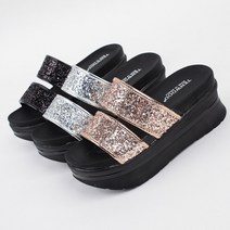 셀럽슈즈 국산 6.5cm 여성 이중 플랫폼창 글리터 반짝이 키높이 슬리퍼