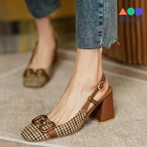 몬드스팟 7cm 여성 클래식 체크 뒤트임 펌프스 블로퍼 하이힐 구두 브라운(DM456)