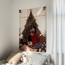 크리스마스 트리 배경 천 크리스마스 분장 야외 캠핑 장식 행주 대외 무역 태피스트리 카페 배치, 크리스마스 소녀, 100*150Cm