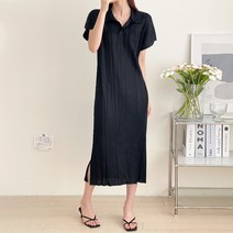 착한주름 플리츠 반팔 카라 원피스