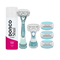 도루코 여성용 샤이모이스쳐 면도기 + 휴대용 미니핸들 + 면도날 3p + 쉐이빙폼 위드 위치하젤 세트, 2세트