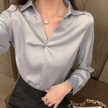 [레티고] 셔링 포인트 브이넥 카라 긴팔 블라우스