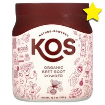 KOS 오가닉 비트 뿌리 루트 Beet Root 파우더 가루 분말 12.7온즈 360 g, 360.04 g 강철체력