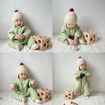 상큼한 여아 베이비 겨울 방한 패딩 우주복 바디슈트 기모 점프슈트 롬퍼 애기 신생아 등원룩 외출복 돌 파티 아기옷
