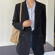 여자 더블버튼 검정 테일러드 비스코스 자켓
