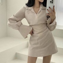 도니와 여성 코듀로이 골덴 카라 브이넥 데일리 원피스 호두 29