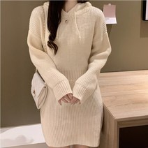여자 캐쥬얼 후드 니트 미니 원피트 여성스러운 라인 핏좋은 데일리룩 블랙 아이보리