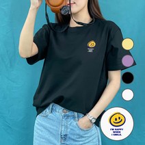 험블스튜디오 해피스마일 남녀공용 로고 라운드 오버핏 레이어드 반팔 티셔츠 4color