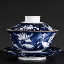 도자기 개완 다구 다관 보아차찻잔 다기 숙우 다완 자사호 차판 찻잔 중국 차도구 청화품명, D 160ml