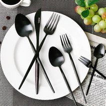 티타늄 블랙 커트러리 양식기 디너 디저트 파스타 샐러드 스푼 포크 나이프 티스푼 세트, 08-티타늄 블랙에디션 수저세트