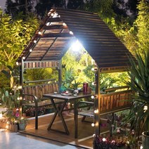 전원주택 쉼터 정자 원두막 통나무 안뜰 조립식 쉼터, 테이블과 의자 바닥이 있는 쌓인 나무 키오스크