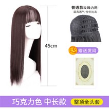 가발 앞머리 자연스런 중·장발-101354, 중간 길이 45Cm [초콜릿] + 헤어 네트
