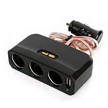 차량용 3구 소켓 케이블 소켓 USB포트 시거잭 국산 12V 24V, 블랙