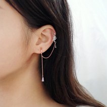 쓰리콤마 프로방스 큐빅 비즈 드롭 로즈골드 투핀 스프링 귀찌 이어커프