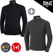 에버라스트 남성용 남녀공용 기모 히팅테크 E-602UBK+E-602UMD 보온 발열 목폴라 티셔츠 1+1