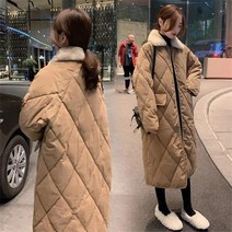 꽃소담 여자 루즈핏 칼라 아가일 롱 패딩점퍼 빅사이즈QQA2964