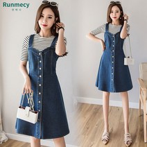 런메시 Runmecy 여성 여름 데님 원피스 슬림핏 데님 멜빵 원피스